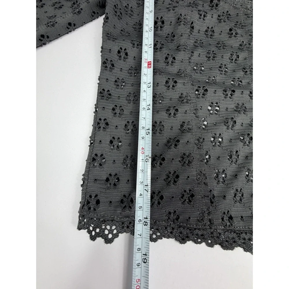 Free People Eyelet Lace Button Front Crop Top Gray Size XS Bell Sleeve Boho